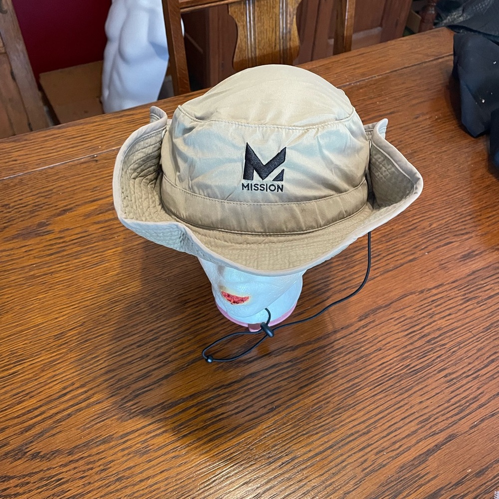 Mission Men's Beige Bucket Hat with Chin Cord